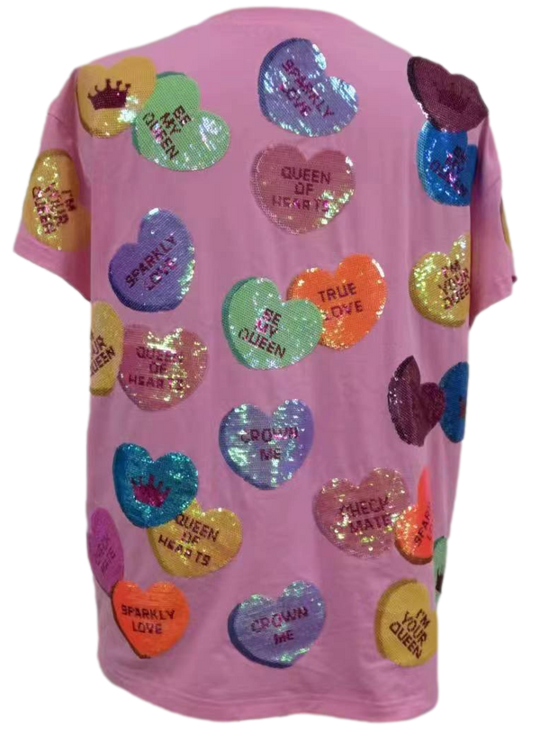 Magenta Sequin Candy Heart Tee (Women's)