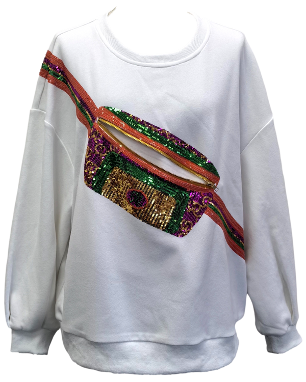 Mardi Gras Functioning Zipper Shoulder Bag Sweatshirt (Women's)