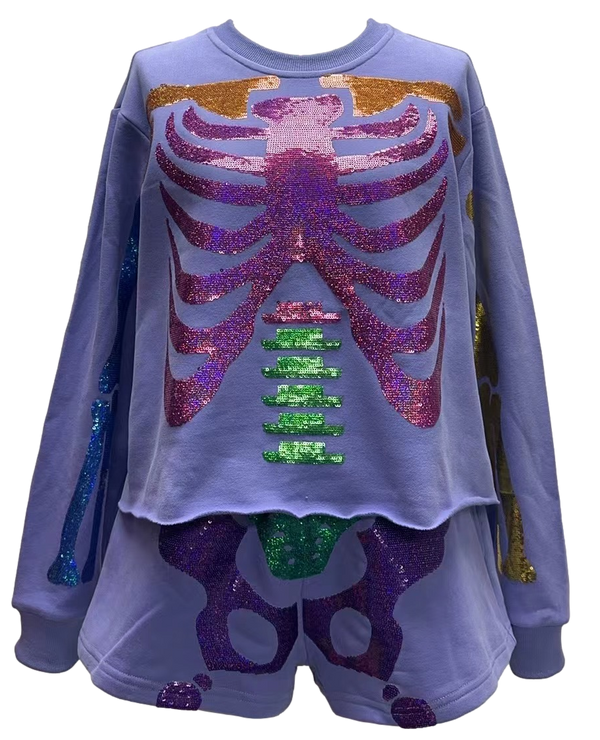 Purple Multi Skeleton Sweatshirt- Women's