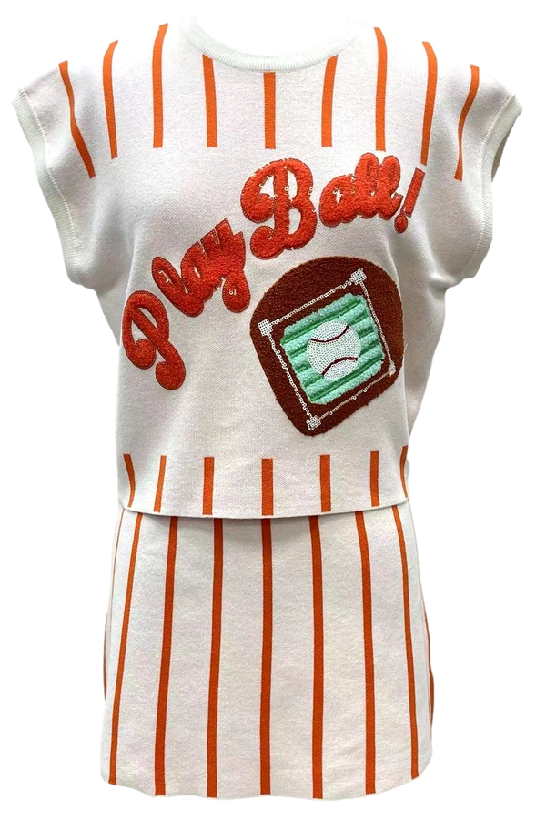 Orange & White Stripe 'Play Ball' Top- (Women's)