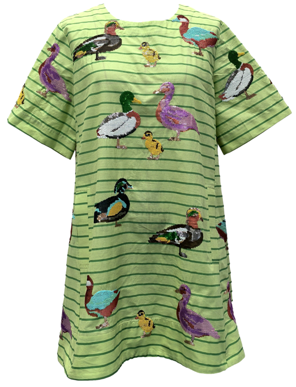 Green Stripe Cotton Duck Dress