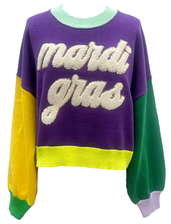 Colorblock Fuzzy 'Mardi Gras' Sweater (Women's)