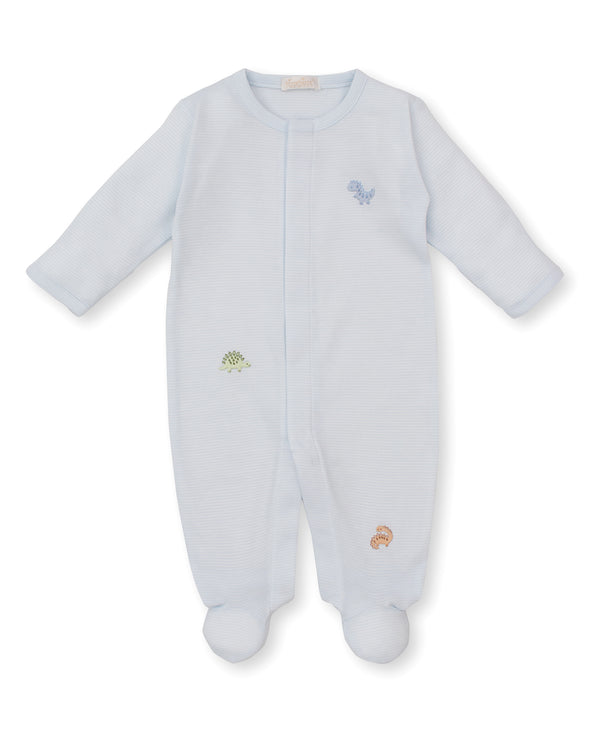 Dino Footie w/ Hand Embroidery- Light Blue