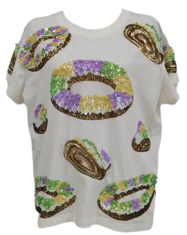 King Cake All Over Tee- White (Women's)