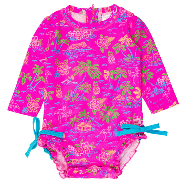 Long Sleeve One Piece Rash Guard- Neon Island Time