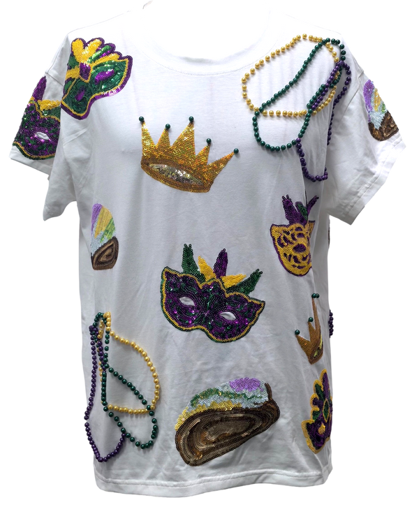 Mardi Gras Icon Tee- White (Women's)