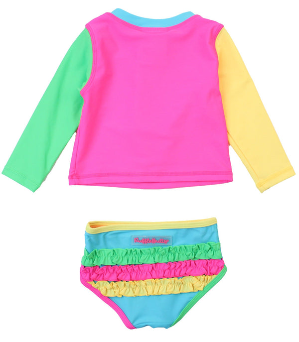 Long Sleeve Zipper Rash Guard 2-Piece- Neon Color Block