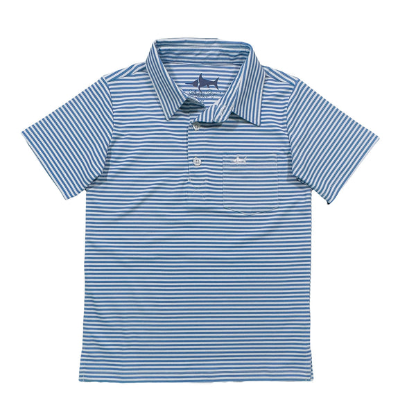 Inshore SS Performance Polo- Parisian Blue Stripe