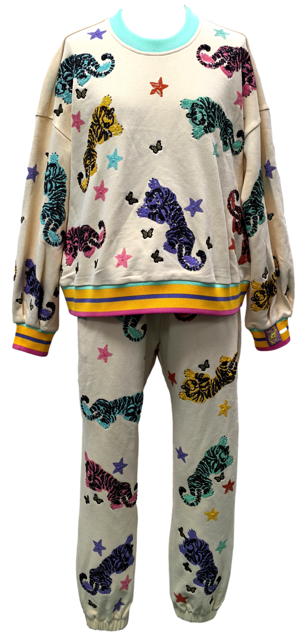 Beige Multi Crawling Tiger & Star Sweatshirt- (Women's)