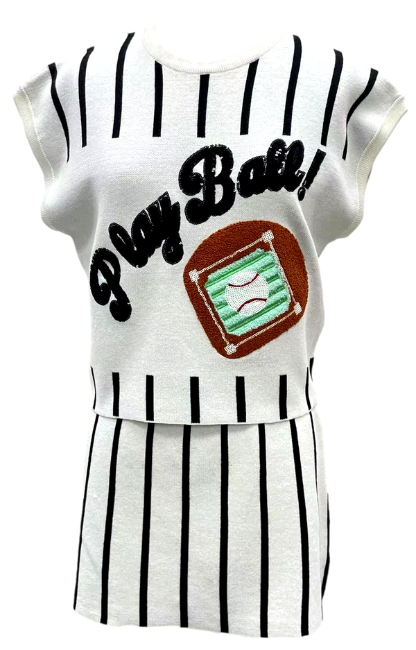 Black & White Stripe 'Play Ball' Top- (Women's)