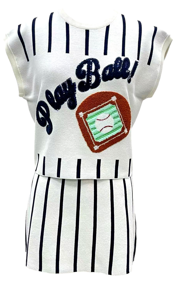 Navy & White Stripe 'Play Ball' Top- (Women's)