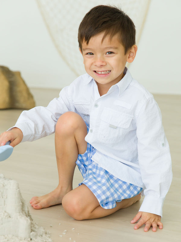 Swim Trunks- Periwinkle Blue Gingham