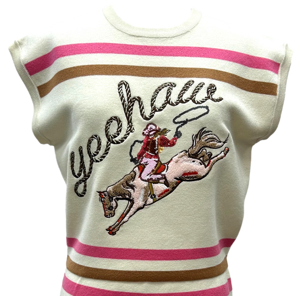 Yeehaw Cowgirl Knit Top- Beige (Women's)