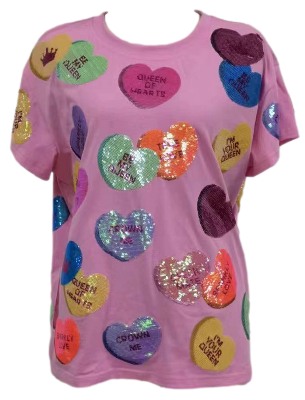 Magenta Sequin Candy Heart Tee (Women's)