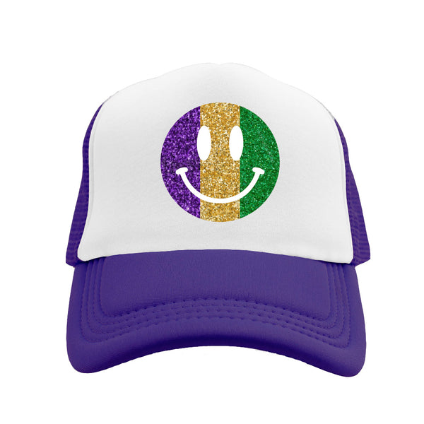 Smiley Face Rhinestone Trucker Cap- Mardi Gras