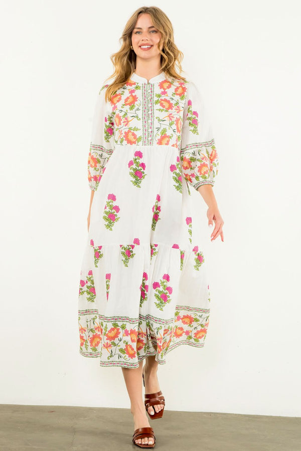 Floral Tiered Dress- Cream