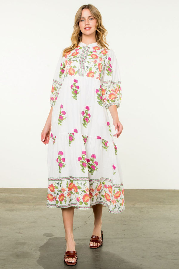 Floral Tiered Dress- Cream