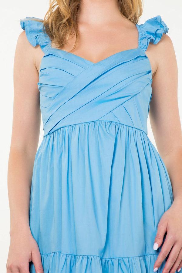 Tiered Poplin Maxi Dress- Blue