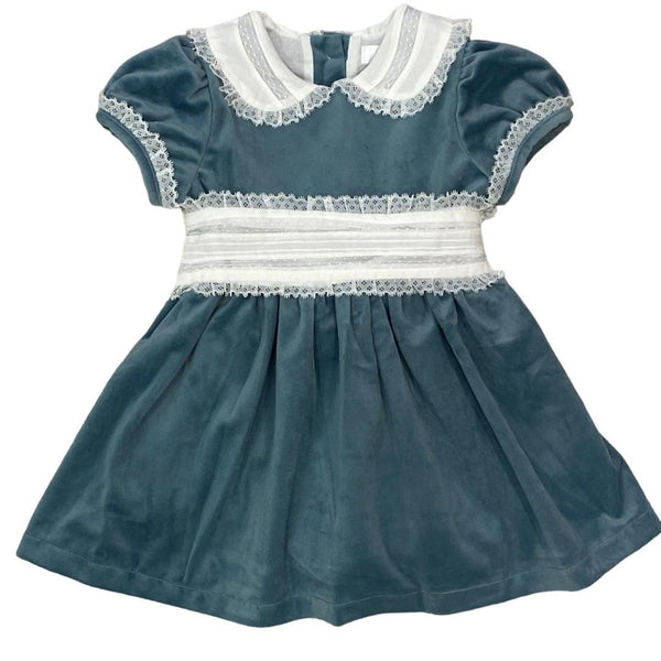 White & Blue Velvet Dress W/ Lace