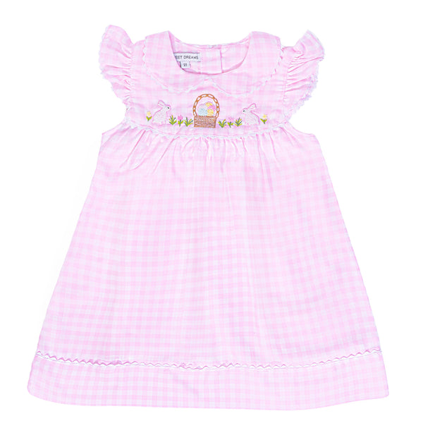 Emb HAPPY EASTER Dress- Pink Gingham