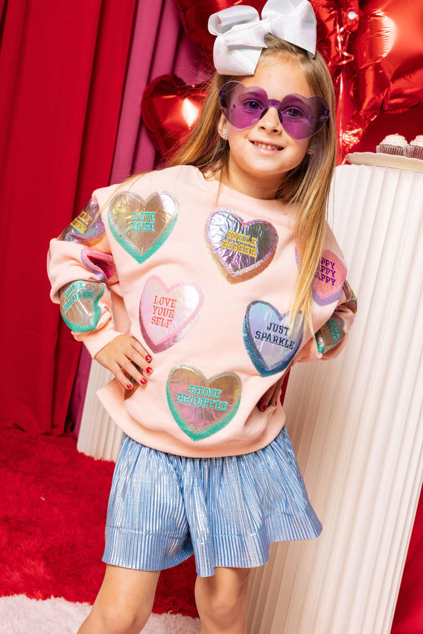 Positive Candy Hearts Sweatshirt- Light Pink