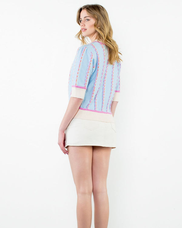 Short Sleeve Knit Top- Light Blue