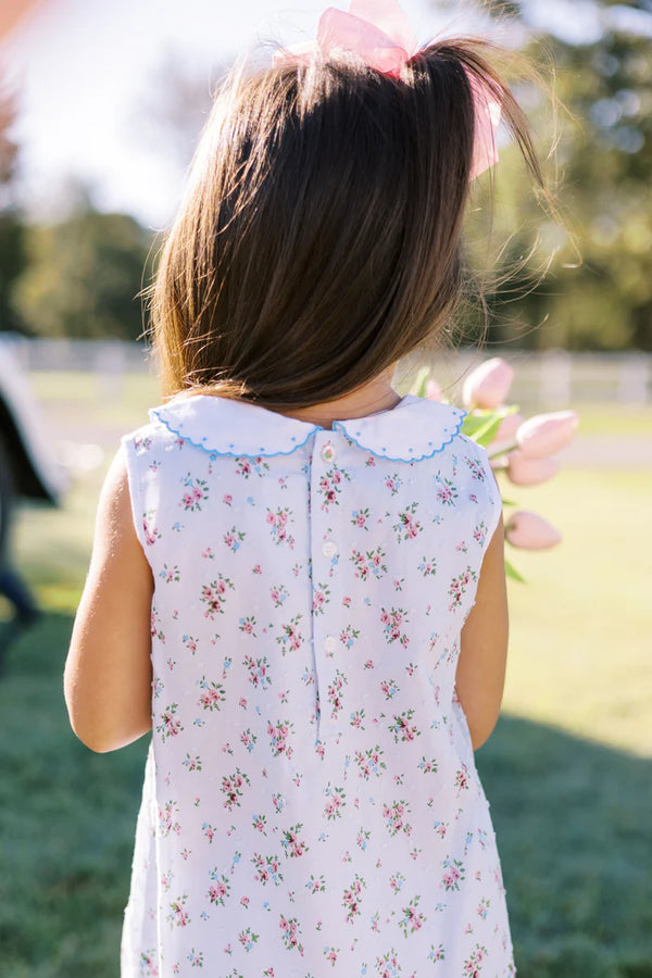 Bea Blue Floral Dotted- Swiss Dress