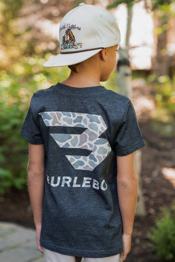 Youth Tee Classic Deer Camo Signature Logo- Heather Black