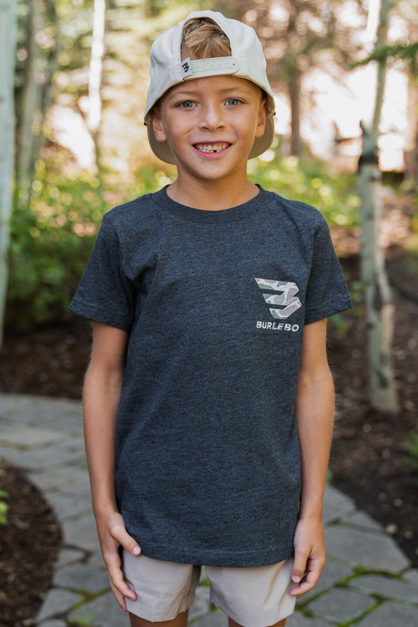 Youth Tee Classic Deer Camo Signature Logo- Heather Black