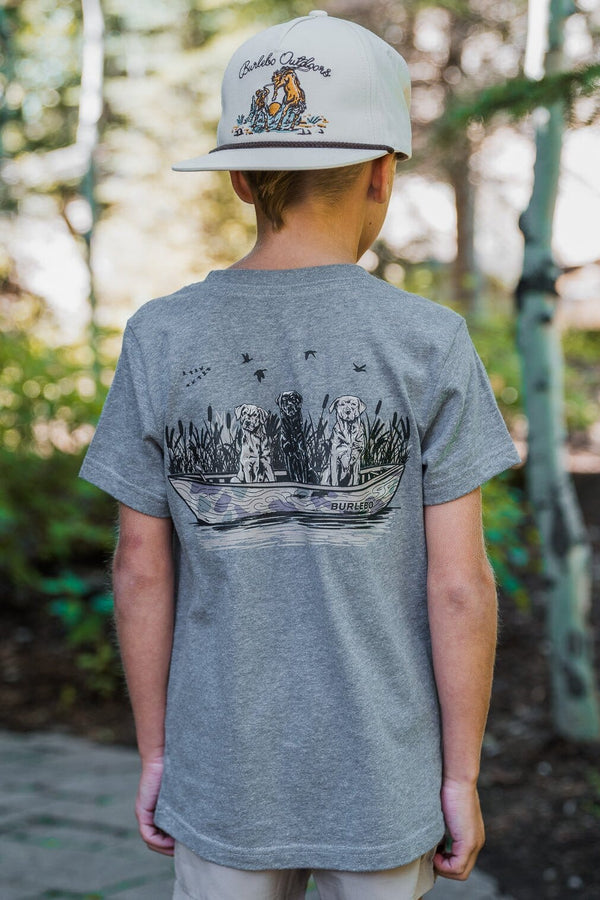 Youth Tee - Dogs On Boat - Dark Heather Grey