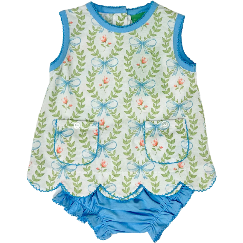 Baby Blue Bows Scallop Bloomer Set – Smock Candy