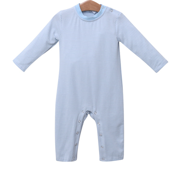 James LS Romper- Light Blue Stripe