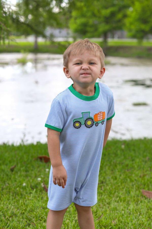 Farm Tractor Pumpkin Applique Romper