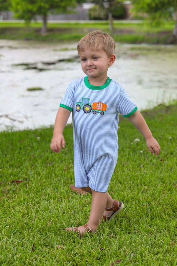 Farm Tractor Pumpkin Applique Romper