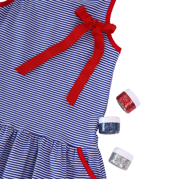 Bow Back Cheer Dress- Blue & Red